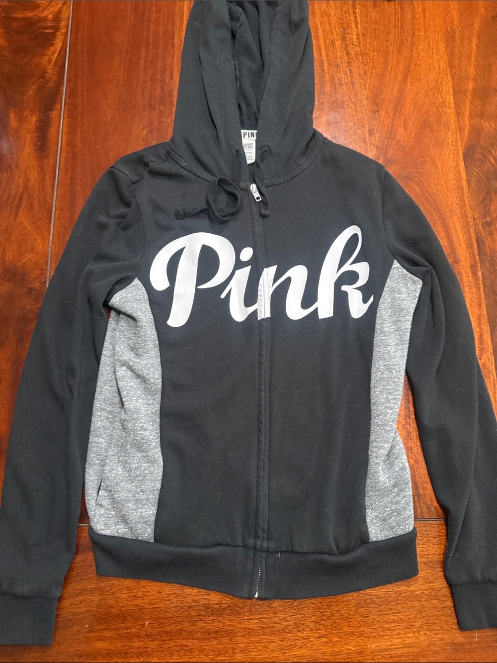 Pink Women's Black Hoodie Jacket with Gray Panels